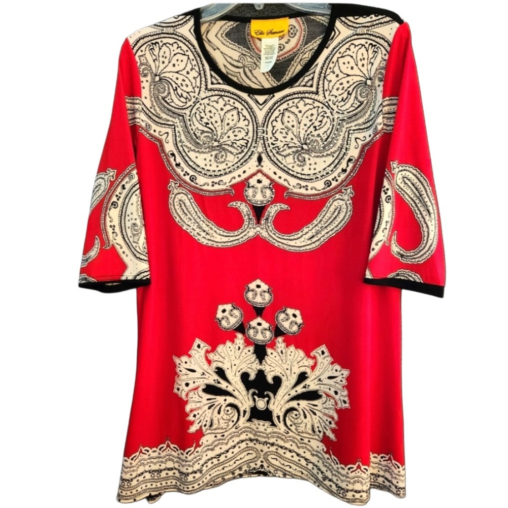 Ella Samani Red and White Graphic Studded Mini Dress Size Large
